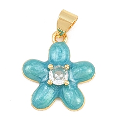 Синий Латунные микропаве прозрачные подвески с фианитом, с эмалью, , долговечный, стойки покрытие, без свинца и без кадмия, реальный 18 k позолоченный, синие, 17x15.5x4 мм, отверстие : 4x3.5 мм