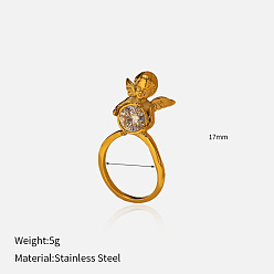 Angel & Fairy 304 палец кольца из нержавеющей стали, реальный 18 k позолоченный, вакуумное покрытие pvd, ангел и фея, размер США 6 (16.5 мм)