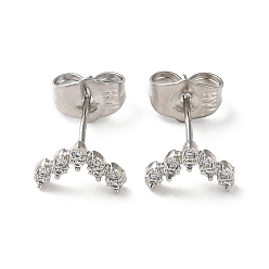Platinum Brass Rhinestone Stud Earrings, Horse Eye, Platinum, 6x9.5mm