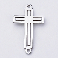 Stainless Steel Color Tarnish Resistant 201 Stainless Steel Links connectors, Cross, Stainless Steel Color, 29.5x17x1mm, Hole: 1.5mm