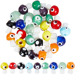 Gemischte Farbe 36 Stk. 9 Farben handgemachte böse Augen Lampwork Perlen, pilzförmig, Gemischte Farbe, 16.5~18x11.5~13x11.5~13 mm, Bohrung: 1.6~2 mm, 4 Stk. je Farbe