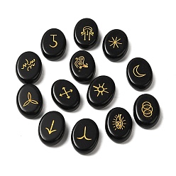 Obsidian 13Pcs Natural Obsidian Rune Stone, Healing Stone for Reiki Balancing, Oval, Divination Supplies, 20.5x15x6mm