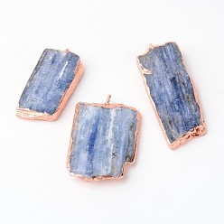 Rose Gold Natural Kyanite/Cyanite/Disthene Pendants, Nuggets, with Brass Findings, Rose Gold, 48~75x18~31x5~6mm, Hole: 2mm