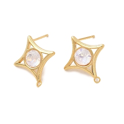 Прозрачный Фурнитура для сережек-гвоздиков из латуни и стекла в форме звезды, без никеля , реальный 18 k позолоченный, прозрачные, 19x17 мм, отверстие : 1.2 мм, штифты : 0.9 мм