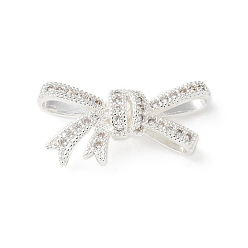 Серебро Латунные микропаве прозрачные подвески с фианитом, без никеля , бантом прелести, серебряные, 17x33x9 мм, отверстие : 3 мм
