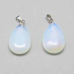 Платина Opalite подвески, с железной фурнитурой, слеза, платина, 27x16x6 мм, отверстие : 6x2 мм