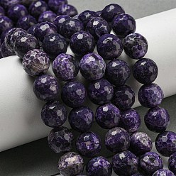 Индиго Граненые бусины из натурального огненного агата с треском, круглые, окрашенная и подогревом, индиговые, 12 мм, отверстие : 1.6 мм, около 31 шт / нитка, 14.76'' (37.5 см)