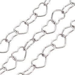 Color de Acero Inoxidable 304 inoxidables corazón de acero cadenas de eslabones, con carrete, color acero inoxidable, 6x5x0.5 mm, aproximadamente 82.02 pies (25 m) / rollo