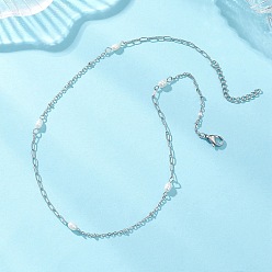 Нержавеющая Сталь Цвет Женские ожерелья из натурального жемчуга, риса и нержавеющей стали с цепочкой-скрепкой, кремово-белые, цвет нержавеющей стали, 304 дюйм (15.55 см)