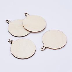 Blanched Almond Undyed Wood Big Pendants, Flat Round, Blanched Almond, 63x50x2.5mm, Hole: 3.5mm