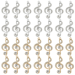 Platinum & Light Gold 32 шт. 2 цвета сплава, подвески со стразами и кристаллами, прелести музыкальных нот, платина и светлое золото, 28x13x4 мм, отверстие : 1.7 мм, 16 шт / цвет