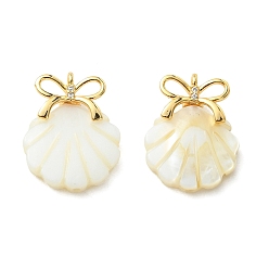 Золотой Резные подвески из натуральных пресноводных ракушек, подвески в форме ракушек, с латунными петлями в виде бантиков, цвет морской раковины, золотые, 18.5x14.5x4.5 мм, отверстие : 1 мм