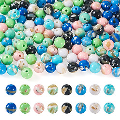 (52) Непрозрачная лаванда 160 шт. 8 цвета собраны из синтетических камней и ракушек-трохусов, окрашенные, круглые, разноцветные, 6~6.5 мм, отверстие : 0.8 мм, 20 шт / цвет