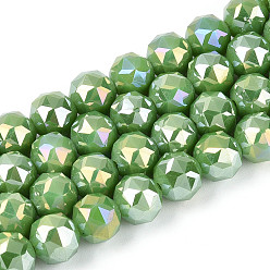 Темный Морско-зеленый Нити из непрозрачных круглых бусин из стекла с покрытием цвета AB, граненые, темно-зеленый, 7.5~8.5x7~7.5 мм, отверстие : 1.2~1.6 мм, около 25~26 шт / нитка, 6.89~7.48'' (17.5~19 см)