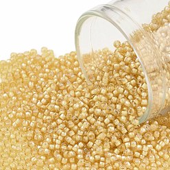 (948) Inside Color Amber/Cream Lined TOHO Round Seed Beads, Japanese Seed Beads, (948) Inside Color Amber/Cream Lined, 15/0, 1.5mm, Hole: 0.7mm, about 15000pcs/50g