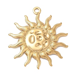 Golden 304 Stainless Steel Pendants, Hammered Sun Charms, Golden, 38x33.5x2mm, Hole: 2.5mm