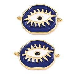 Настоящее золото 18K Латунные эмалированные синие подвески-шармы в виде звеньев, символизирующих сглаз, стойки покрытие, долговечный, без кадмия и без свинца, реальный 18 k позолоченный, 16x23x2 мм, отверстие : 1.5 мм