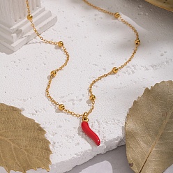 Настоящее золото 18K Летние кулоны из нержавеющей стали с красной эмалью и перцем чили для женщин, реальный 18 k позолоченный, 15.75 дюйм (40 см)