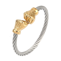 Золотой & Цвет Нержавеющей Стали Ионное покрытие (ip) 304 браслеты из нержавеющей стали для женщин, кулак, золотые и нержавеющая сталь цвет, внутренний диаметр: 2-1/4 дюйм (5.65 см)