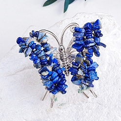 Ляпис-Лазурь Необработанные натуральные чипсы из ляпис-лазури, минеральные украшения для образцов, с металлическим держателем-бабочкой, украшение для домашнего рабочего стола по фэн-шуй, 65x75 мм