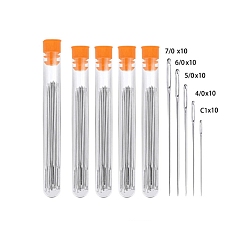 Нержавеющая Сталь Цвет Иглы из нержавеющей стали, тупые иглы с большим ушком, для вышивки крестом, вязание, вышивка лентами, с пластиковой бутылкой для хранения, цвет нержавеющей стали, 41~50 мм, 5 стили, 10 шт / стиль, 50 шт / комплект