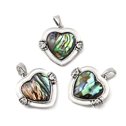Сердце Подвески из латуни с кубическим цирконием и раковинами морского ушка, Пресноводные ракушки, платина, сердце, 18x19x4.5 мм, отверстие : 4.5x2.5 мм