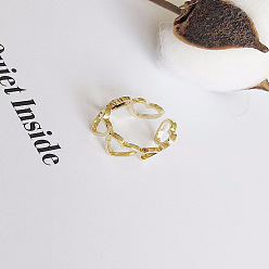 Светло-хаки Полые кольца-манжеты из сплава в форме сердца, светлый хаки, размер США 7 1/4 (17.5 мм)