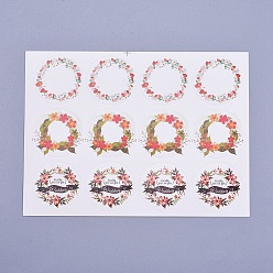 Weiß Diy Dichtungsaufkleber, Etikett Paster Bild Aufkleber, für Geschenk-Verpackung, Flachrund, Girlandenmuster, weiß, 160x120x0.3 mm, Aufkleber: 35 mm, 12pcs / Blatt