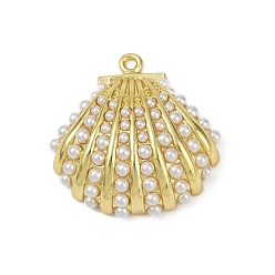 Настоящее золото 18K Латунные подвески, с абс пластмассовой имитационной жемчужиной, формы раковины, долговечный, без кадмия и без свинца, стойки покрытие, реальный 18 k позолоченный, 28.5x27.5x9 мм, отверстие : 1.6 мм