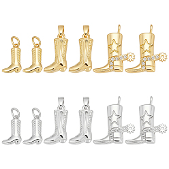 Платиновый & Золотой 12 шт 6 стили латунные подвески из микропаве с фианитом, очаровательный ботинок, платиной и золотом, 13~20.5x9~18.5x3.5~6 мм, отверстие : 1.8~4 мм, 2 шт / стиль