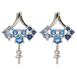 Платина Стойка покрытие латунь микропаве прозрачный кубический цирконий гвоздики серьги поиск, без кадмия и без свинца, долговечный, Плут синий, платина, 20.5x14 мм, штифты : 0.7~0.8 мм
