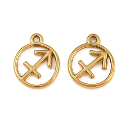 Sagittarius 304 Stainless Steel Pendants, Round with Twelve Zodiac Signs Charms, Ion Plating(IP), Cut-Out, Golden, Sagittarius, 19x15.5x2mm, Hole: 1.5mm