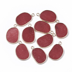 Белый Нефрит Натурального белого нефрита подвески, с золотой рамкой из латуни с открытой спиной, овальные, окрашенные, 25x15.5x2~3 мм, отверстие : 2 мм