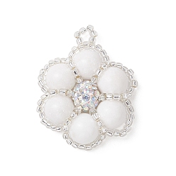 Машан Нефрит Подвески в виде цветов из окрашенного натурального нефрита машань, украшенные стеклянными бусинами., белые, 31.5x27x8.5 мм, отверстие : 3x2.5 мм