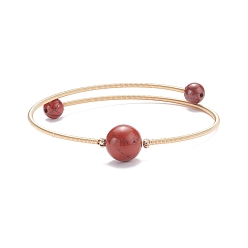 Красный Камень Круглый браслет из бисера из натуральной красной яшмы, браслет с крутящим моментом из стальной проволоки с эффектом памяти для женщин, золотые, внутренний диаметр: 2-1/4 дюйм (5.7 см)