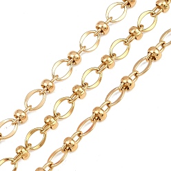 Золотой 304 цепи овальные из нержавеющей стали, с шариков Rondelle, ионное покрытие (ip), несварные, с катушкой, золотые, 8x6.5x1 мм