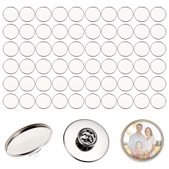 Stainless Steel Color 60Bags 304 Stainless Steel Brooch Base Settings, with Nuts, Flat Round, Stainless Steel Color, 26.5x9.5mm, Tray Size: 25mm