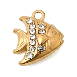Золотой 304 подвески из нержавеющей стали, рыбы прелести, со стразами, ионное покрытие (ip), золотые, 13.5x11.5x5 мм, отверстие : 1.5 мм
