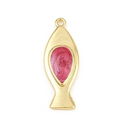 Red Brass Pendants, Fish Charms, with Enamel, Cadmium Free & Lead Free, Rack Plating, Long-Lasting Plated, Real 18K Gold Plated, Red, 28x10x3mm, Hole: 1.5mm