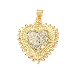 Chapado en Oro Real 18K Latón micro pavimenta claro colgantes de circonio cúbico, encantos del corazón, sin plomo y cadmio, chapado en rack, larga duración plateado, real 18 k chapado en oro, 30x25x5 mm, agujero: 4x3 mm