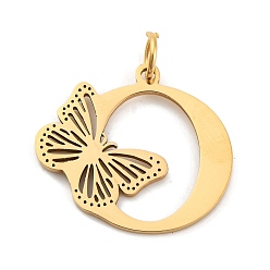 Letter O Ионное покрытие (ip) 201 подвески из нержавеющей стали, письмо с подвесками-бабочками, золотые, Письмо O, 25x28x1.5 мм, Кольцо: 7x1 mm, отверстие : 5 мм