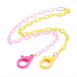 Perlas de Color Rosa Collares de cadena de cable de plástico abs de dos tonos personalizados, cadenas de anteojos, cadenas de bolsos, con anillos de unión de hierro y cierres de langosta de plástico, rosa perla y amarillo, 26.77~27.95 pulgada (68~71 cm)