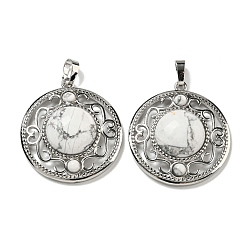 Говлит Природные подвески Говлит, покрытие стойки латунные полые плоские круглые подвески, без кадмия и без свинца, платина, 36.5x33x9.5 мм, отверстие : 7.5x5 мм