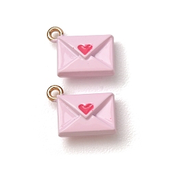 Pink Alloy Enamel Pendants, Envelope Charms, Golden, Pink, 11x13.5x5.5mm, Hole: 1.5mm