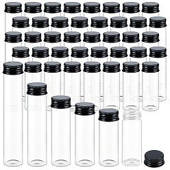 Clear 100Pcs 5 Styles Low-boron Silicate Glass Bottles, with Aluminum Cap, Column, Clear, 3x8~15cm, Capacity: 40~80ml(1.35~2.71fl. oz), 20pcs/style