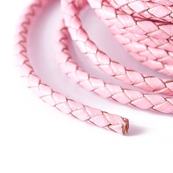 Pink Braided Cowhide Cord, Leather Jewelry Cord, Jewelry DIY Making Material, with Spool, Pink, 3.3mm, 10yards/roll