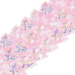 Pink Запеченная краска и гальваническое покрытие, нити из прозрачных стеклянных бусин, бабочка, с покрытием AB цвета, с половиным покрытием, розовые, 12x14.5~15x5.5~6 мм, отверстие : 0.8~1 мм, около 60~61 шт / нитка, 23.23~23.62 дюйм (59~60 см)