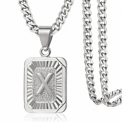 Letter X Прямоугольник с буквенным узором 304 ожерелья с подвесками из нержавеющей стали, цвет нержавеющей стали, Письмо X, 21.65 дюйм (55 см)