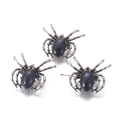 Синий Драгоценный Камень Искусственная брошь из голубого золота, с медными находками и стеклом, паук, античное серебро, 34~35x41~42x7 мм, отверстие : 3x5 мм