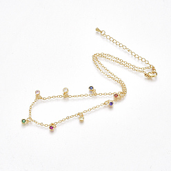Golden Brass Cubic Zirconia Pendant Necklaces, with Cable Chains, Golden, 14.5 inch(37cm)